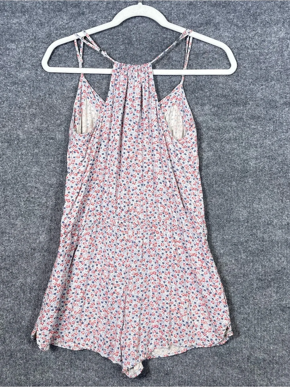 Denim&Supply Womens Small Floral Red White Blue Pocket Romper Adjustable Straps